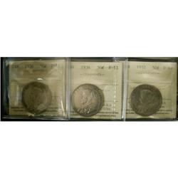 Lot of 3 better 50¢ coins all ICCS F12.  Incl