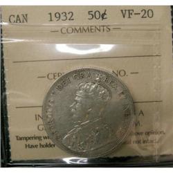 1932 50¢ ICCS VF-20  Lightly toned with lots