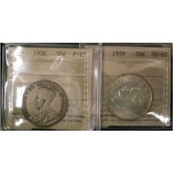 Lot of two ICCS 50¢, 1936 F-15 and 1939 MS-60