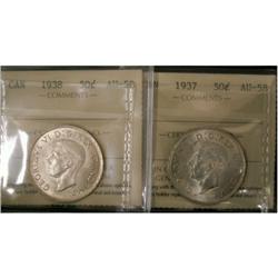 1937 and 1938 50¢ both ICCS AU58.