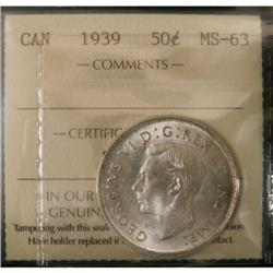 1939 50¢ ICCS MS-63, brilliant and lustrous