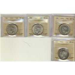 Lot of 4 ICCS graded 50¢, includes, 1939 EF40