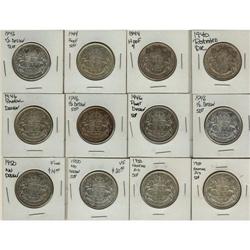 1940 to 1950 50¢.  Lot of 12 coins including