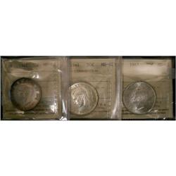 1941 50¢ ICCS MS62. Lot of 3 coins all white