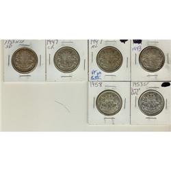 Lot of  six  50 cents.  Includes 1943, 1947ML