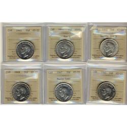 1943 to 1948 50¢.  Lot of 6 coins, consecutiv