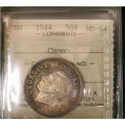 1944 50¢ ICCS MS-64 Cameo.  A nice coin with