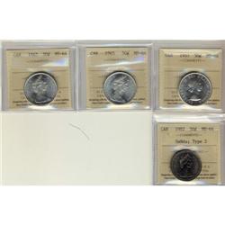 Lot of 4 50¢ ICCS MS64 coins, includes, 1957,