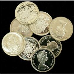 Lot  of  8 Elizabeth 50¢, Includes 1958 (PL),