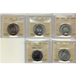 1958, 1960, 1961, 1967 and 1982 Type  50¢.  L