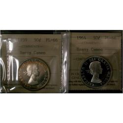 1959 and 1964 50¢ ICCS PL66 HC.  Two superb e