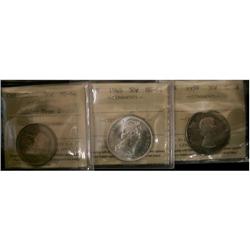 Lot of 3 ICCS MS64 50¢, includes 1959, 1965 a