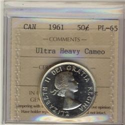 1961 50¢ ICCS PL-65 ULTRA HEAVY CAMEO.Brillia