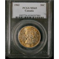 1962 50¢ PCGS MS-65, intense golden tone on o