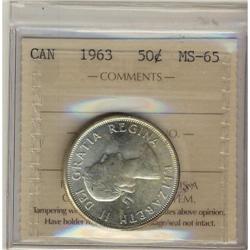 1963 50¢ ICCS MS-65 Brilliant. Excellent stri