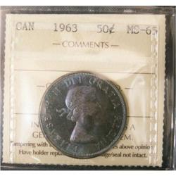 1963 50¢ ICCS MS-65PQ++, superb toning over f
