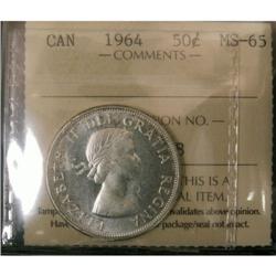 1964 50¢ ICCS MS65.  A Gem example full white
