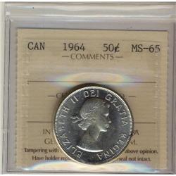 1964 50¢ ICCS MS-65 Brilliant. Excellent stri