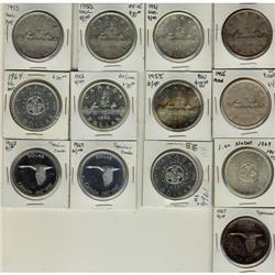 1935 to 1967 Silver Dollars.  Lot includes 13