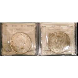 Lot of two ICCS Silver dollars, 1935 and 1937