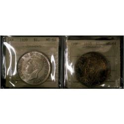 Lot of two ICCS silver dollars, 1935 and 1939