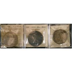 Lot of three ICCS Silver dollars, 1935, 1953S