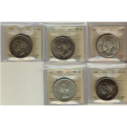 Lot of 5 ICCS graded MS-62 Silver dollars; 19