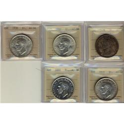 1936, 1937, 1938, 1939 and 1946 $1. Lot of 5