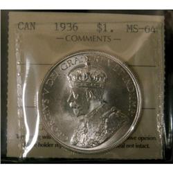 1936 $1 ICCS MS64, a gem blast white example.