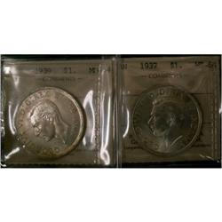 Lot of 2 ICCS graded $1;  1937, 1939,  All MS