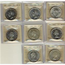 Lot of 8 ICCS graded MS-63 $1; 1937, 1951, 19