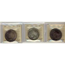 Lot of 3 ICCS graded MS-63 $1; 1937, 1951, 19