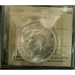 1938 $1 ICCS MS64, a super example, full whit