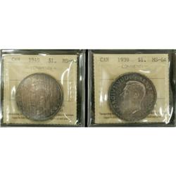 Lot of 2 ICCS graded $1; 1939 MS-64, 1949 MS-
