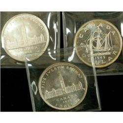 Lot of three silver dollars, 1939 (2), 1949,