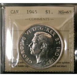 1945 $1 ICCS MS-63, fully white and lustrous
