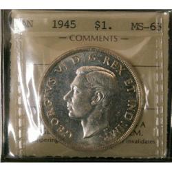 1945 $1 ICCS MS-63, brilliant with full luste