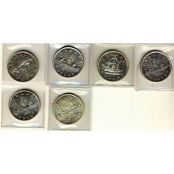 Lot of 6 silver dollars, includes 1946, 1949,