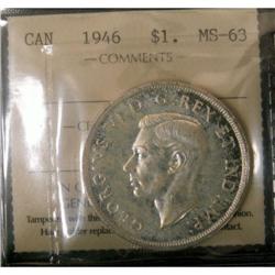 1946 $1 ICCS MS-63, touch of gold over full l