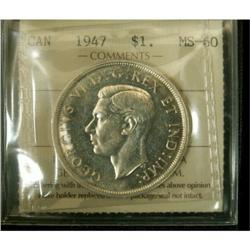 1947 Blunt $1 ICCS MS-60,