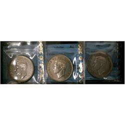 Lot of three CCCS graded Silver dollars; 1947