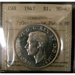 1947 Pointed 7 $1 Quadruple Punch HP ICCS MS-