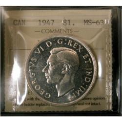1947 Maple Leaf $1 ICCS MS-63,