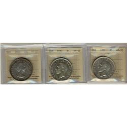 Lot of 3 ICCS graded AU-55 $1; 1951, 1951 Arn
