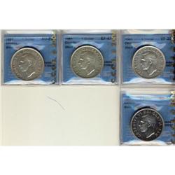 Lot of four 1951 $1 Short Water lines variety