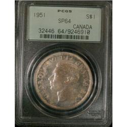 Silver Dollar 1951, graded PCGS SP-64. Beauti