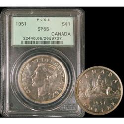 Silver Dollar 1951, graded PCGS SP-65. Beauti