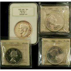 Lot of 4 silver dollars graded;  Includes 195