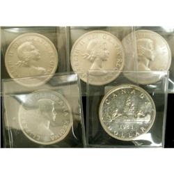 Lot of 5  silver dollars; Includes 1953SF, 19