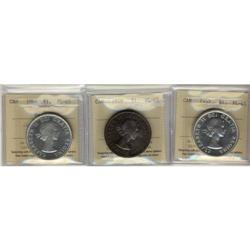 Lot of 3 ICCS PL65 Silver Dollars, includes,